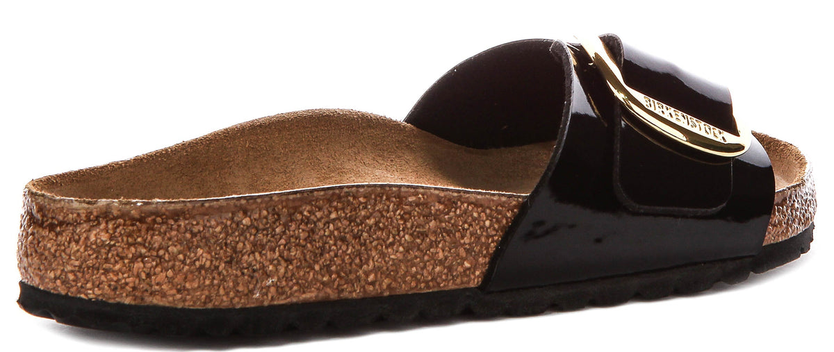 Sandali Birkenstock Madrid | Pelle nera con finitura verniciata - Big Buckle da donna - Calzata regolare