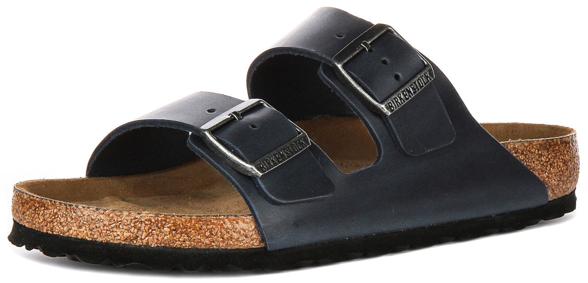 Sandali Birkenstock Arizona | pelle vera blu, plantare morbido da uomo e donna, calzata regular