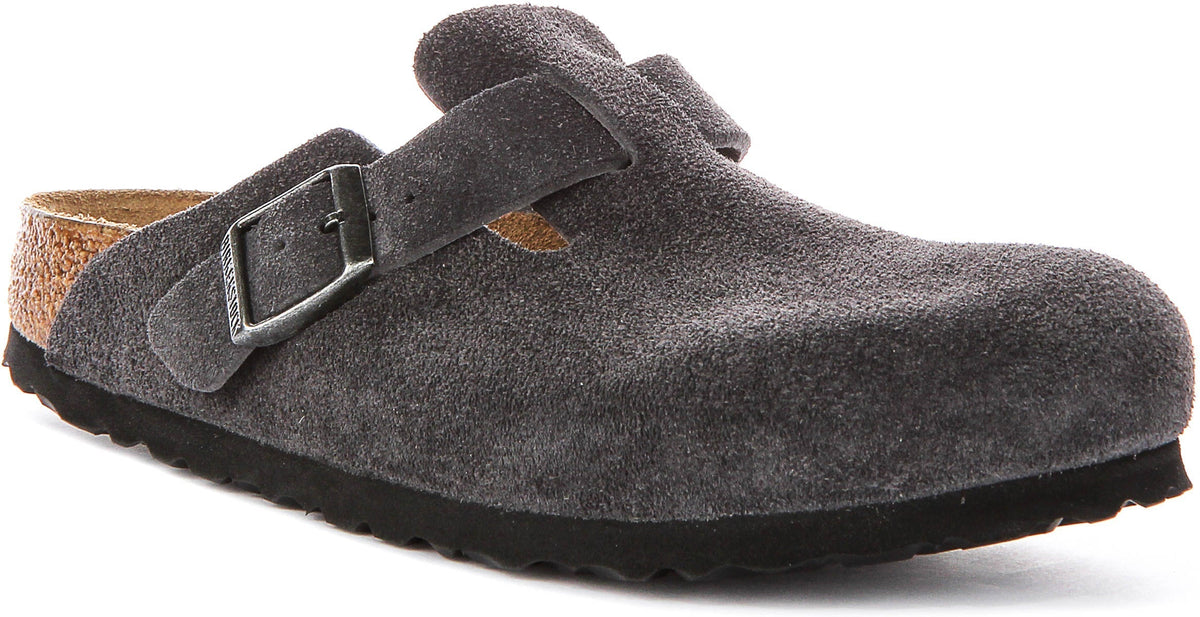 Birkenstock Boston-klompen | antracietkleurig suède voor heren en dames - smalle pasvorm