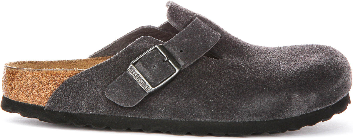 Birkenstock Boston-klompen | antracietkleurig suède voor heren en dames - smalle pasvorm