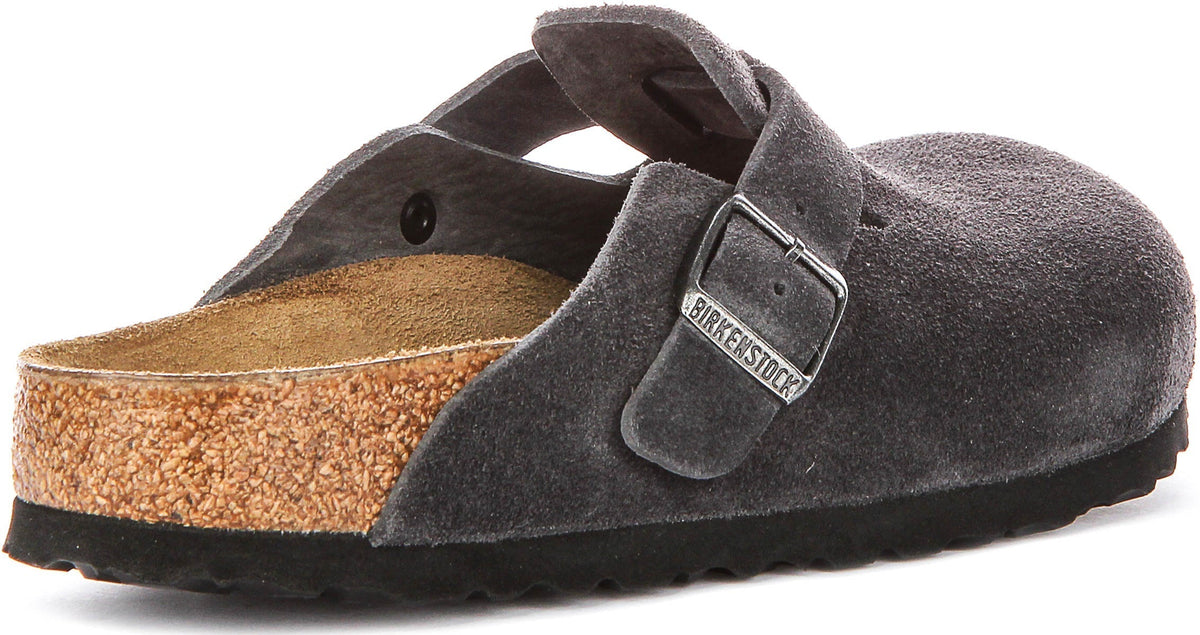 Birkenstock Boston-klompen | antracietkleurig suède voor heren en dames - smalle pasvorm