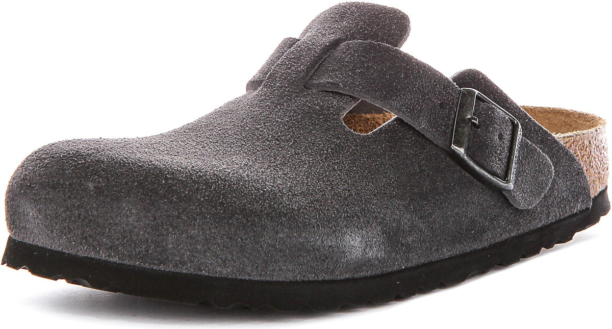 Birkenstock Boston-klompen | antracietkleurig suède voor heren en dames - smalle pasvorm