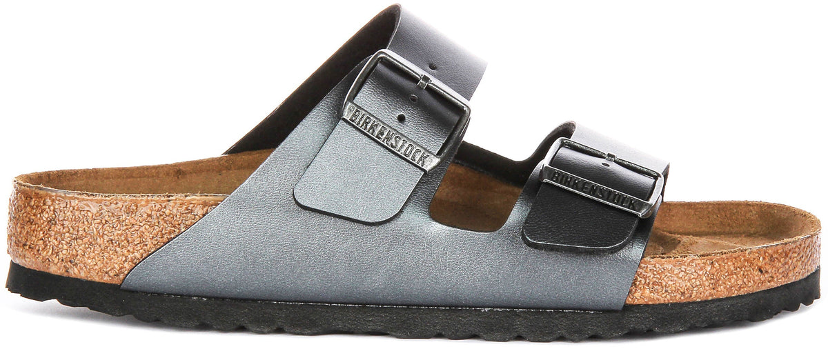 Sandali Birkenstock Arizona | Birko-Flor nero metallizzato - Finitura metallizzata da donna - Calzata regolare