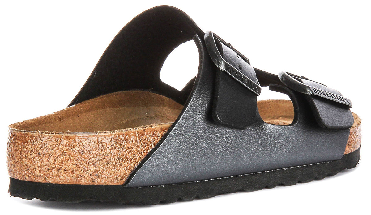 Sandali Birkenstock Arizona | Birko-Flor nero metallizzato - Finitura metallizzata da donna - Calzata regolare