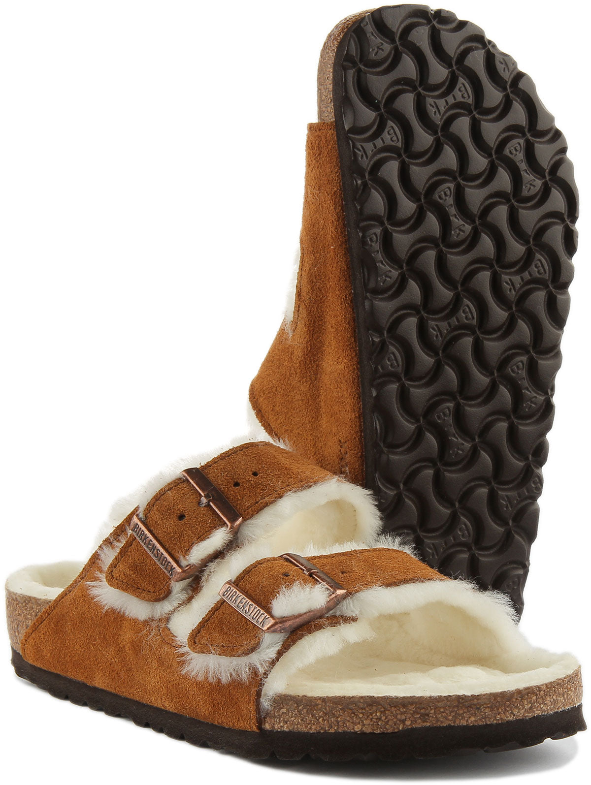 Sandales Birkenstock Arizona | daim doublé de peau lainée vison pour femmes