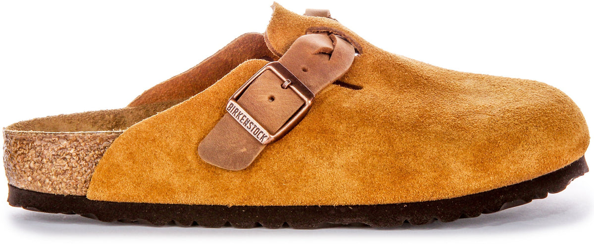 Birkenstock Boston Clogs | Pelle scamosciata color visone - cinturino intrecciato da donna