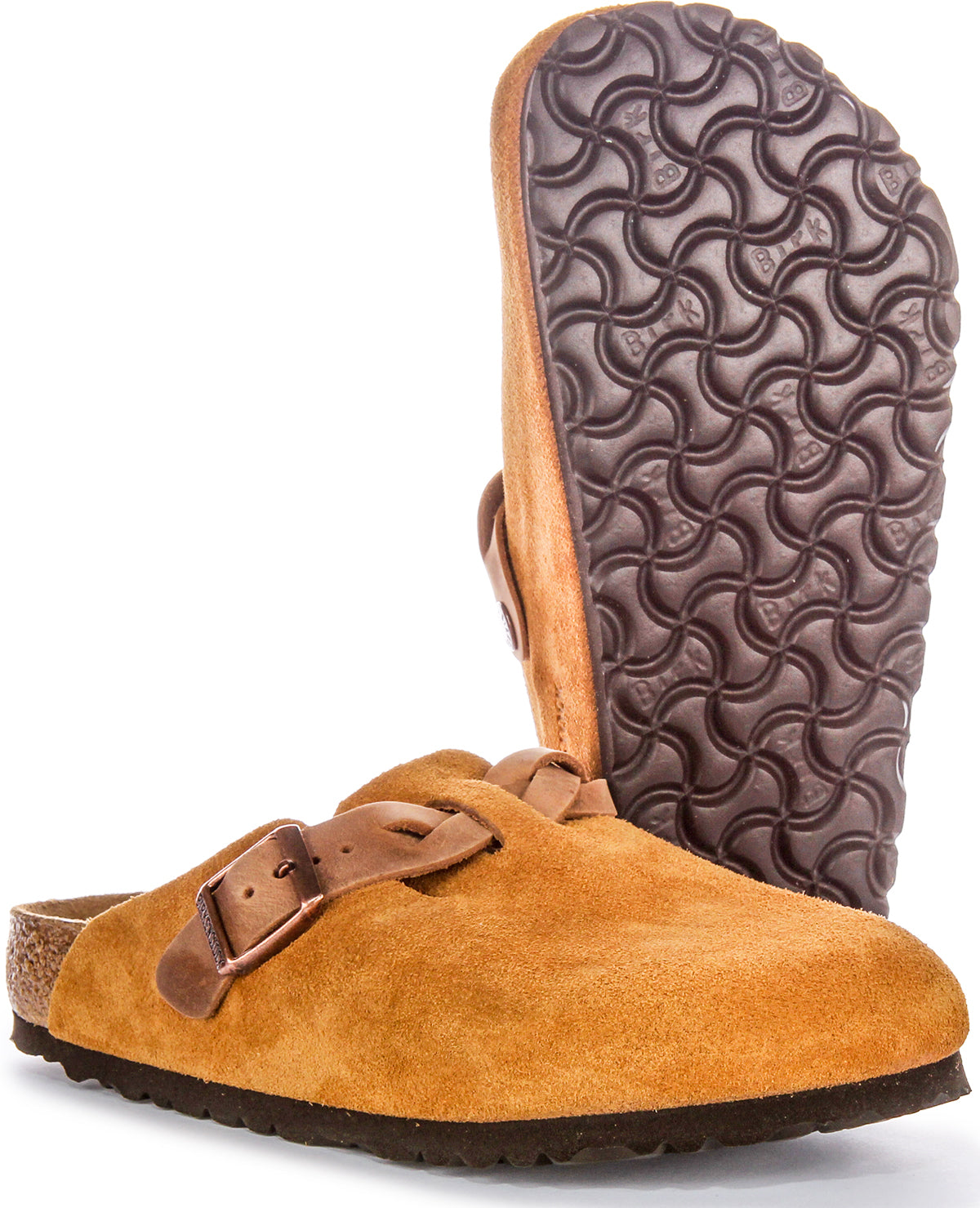 Birkenstock Boston Clogs | Pelle scamosciata color visone - cinturino intrecciato da donna