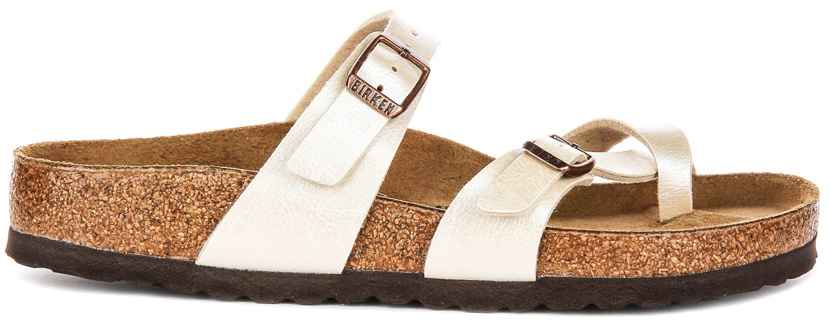 Sandales Birkenstock Mayari | Birko-Flor blanc perle - finition métallisée pour femmes