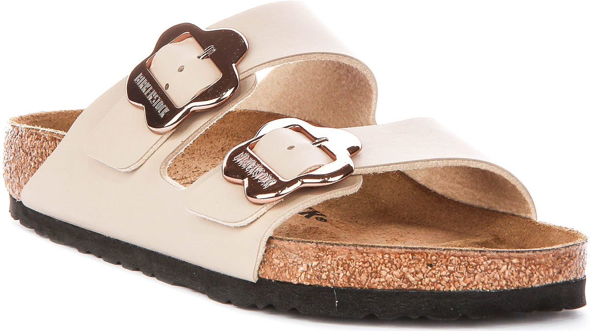 Sandales Birkenstock Arizona | Birko-Flor sable - Imprimé floral pour enfants - Coupe normale