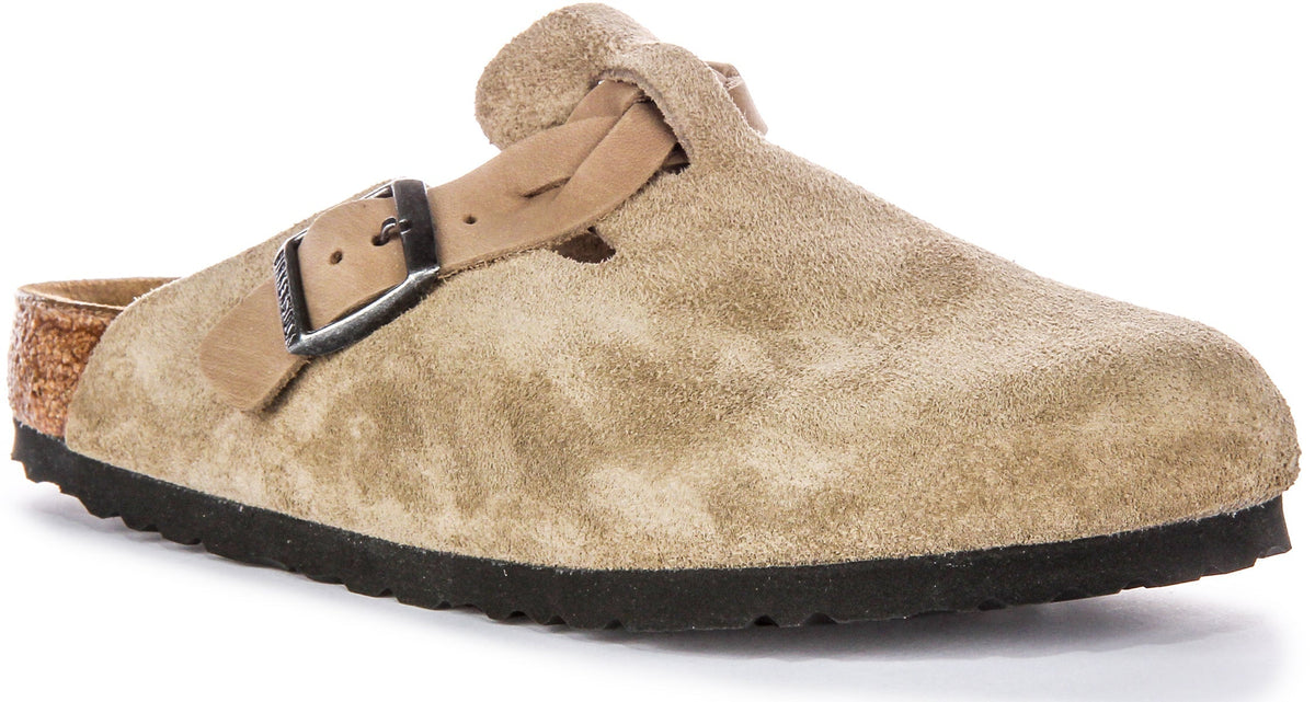Zoccoli Birkenstock Boston | Pelle scamosciata tortora - Cinturino intrecciato da donna