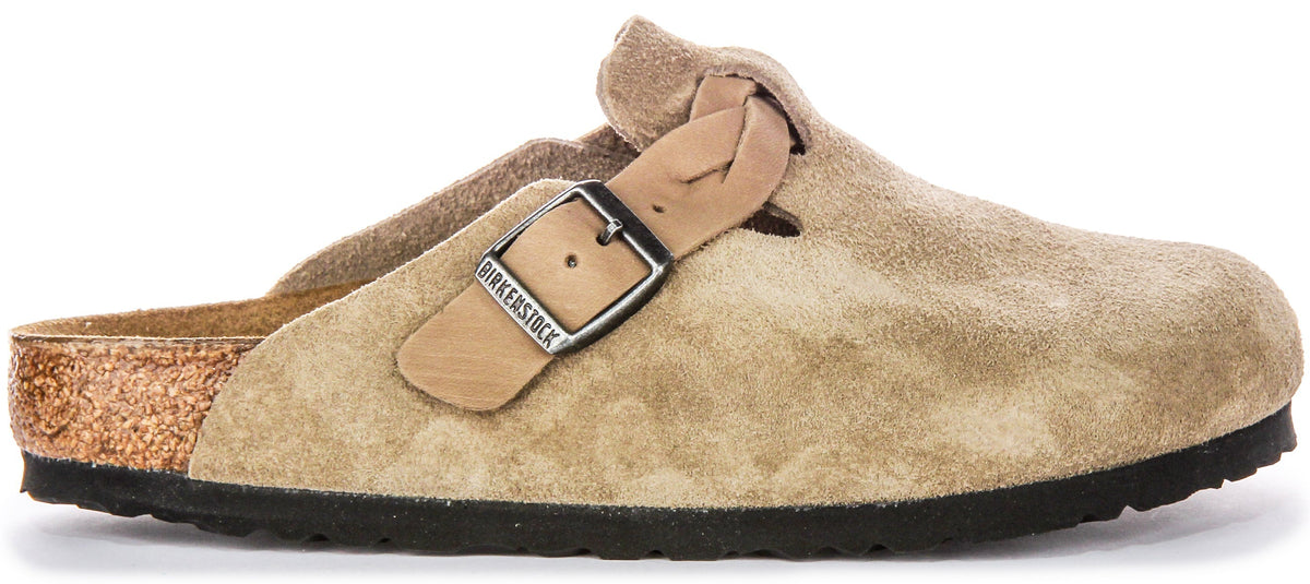 Zoccoli Birkenstock Boston | Pelle scamosciata tortora - Cinturino intrecciato da donna