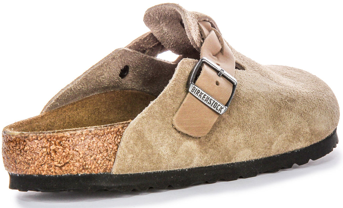 Zoccoli Birkenstock Boston | Pelle scamosciata tortora - Cinturino intrecciato da donna