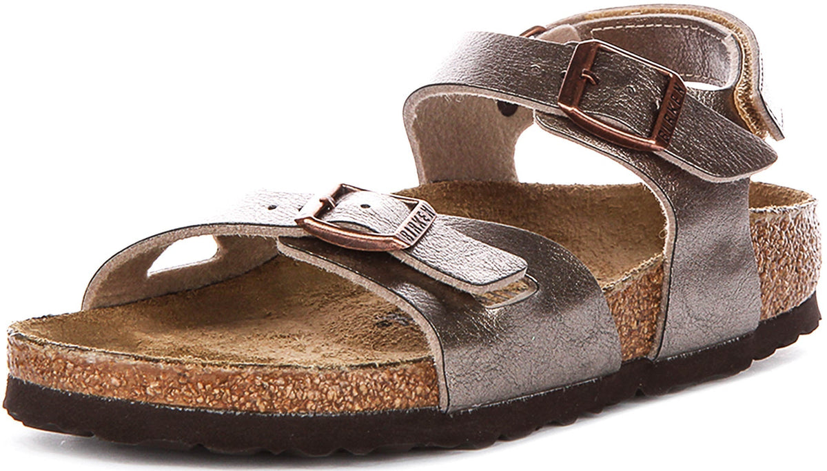 Sandales Birkenstock Rio | Birko-Flor taupe pour enfant - Coupe étroite