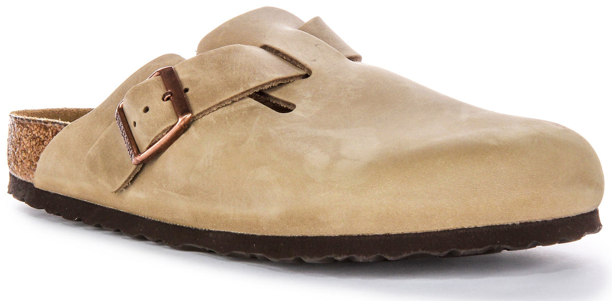 Sabots Birkenstock Boston | cuir véritable tabac pour homme et femme