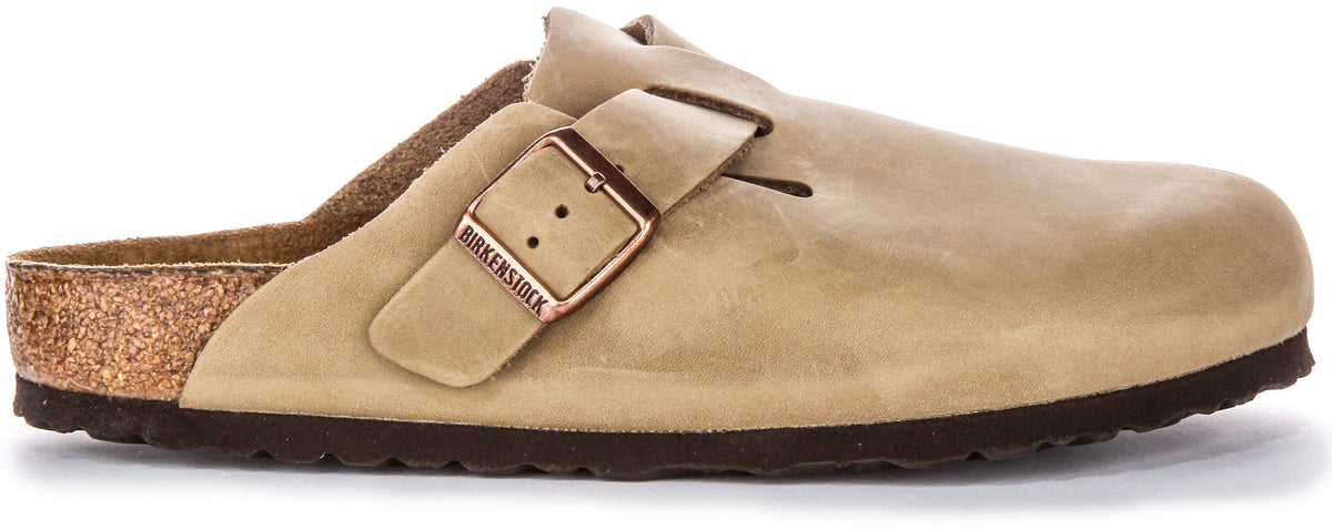 Sabots Birkenstock Boston | cuir véritable tabac pour homme et femme