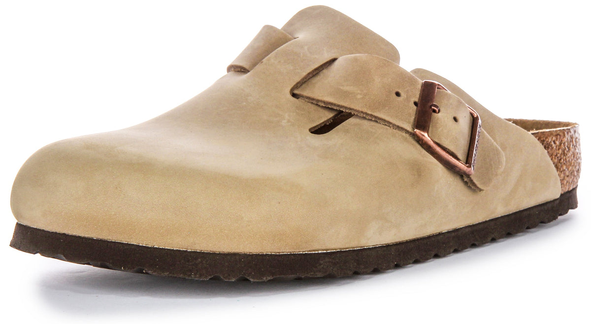 Sabots Birkenstock Boston | cuir véritable tabac pour homme et femme