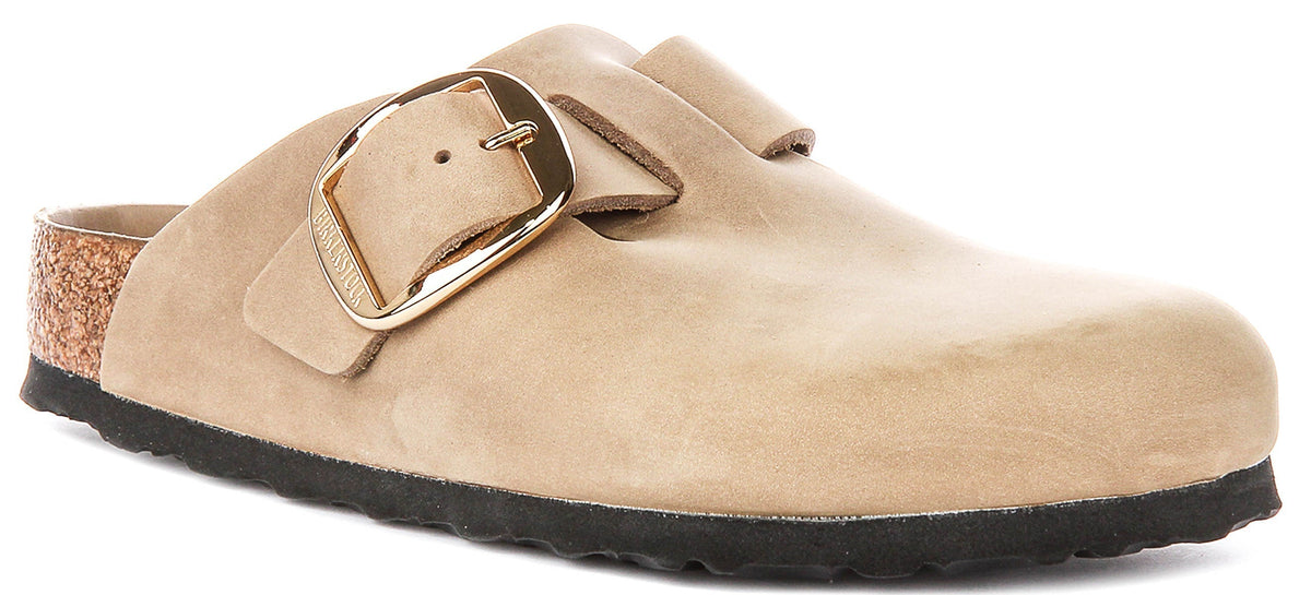 Zuecos Birkenstock Boston | cuero nobuk color tabaco - hebilla grande para hombre y mujer - ajuste normal