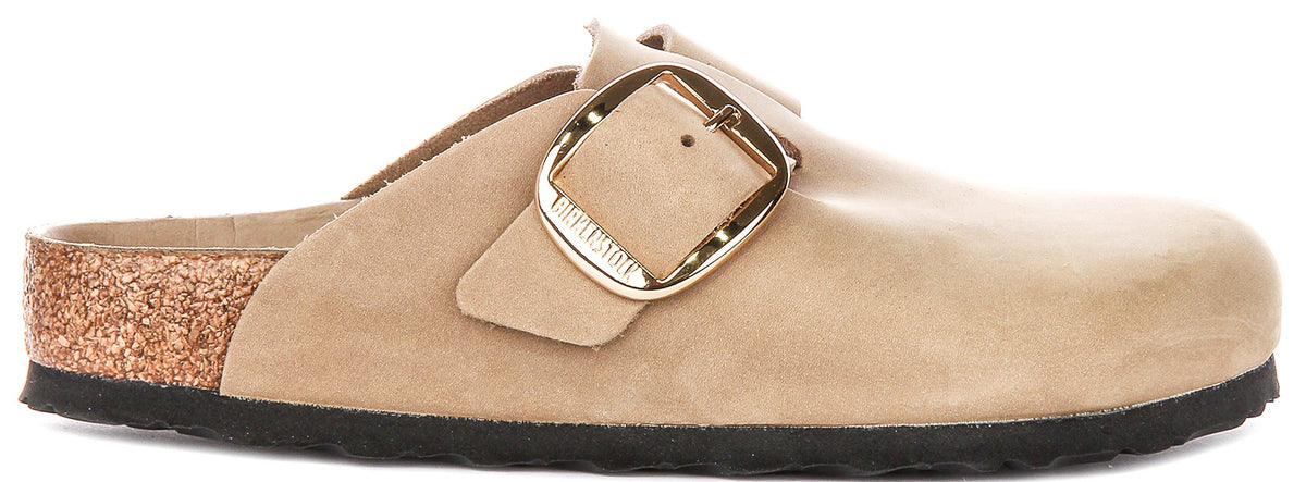 Zuecos Birkenstock Boston | cuero nobuk color tabaco - hebilla grande para hombre y mujer - ajuste normal