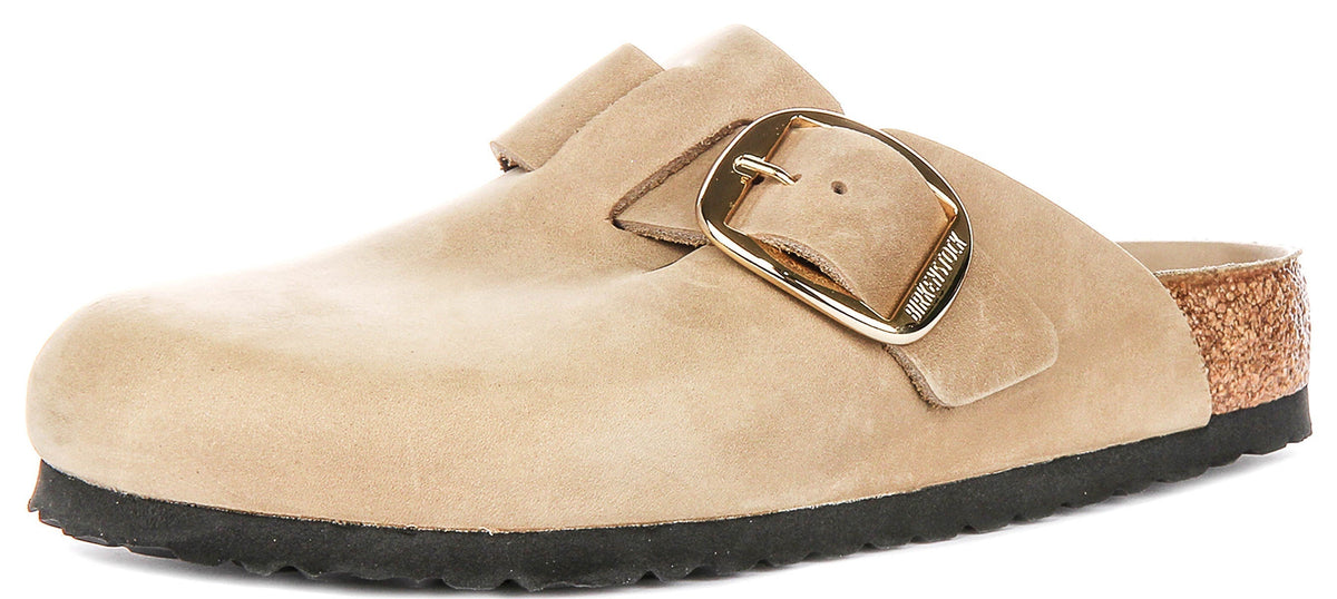 Zuecos Birkenstock Boston | cuero nobuk color tabaco - hebilla grande para hombre y mujer - ajuste normal