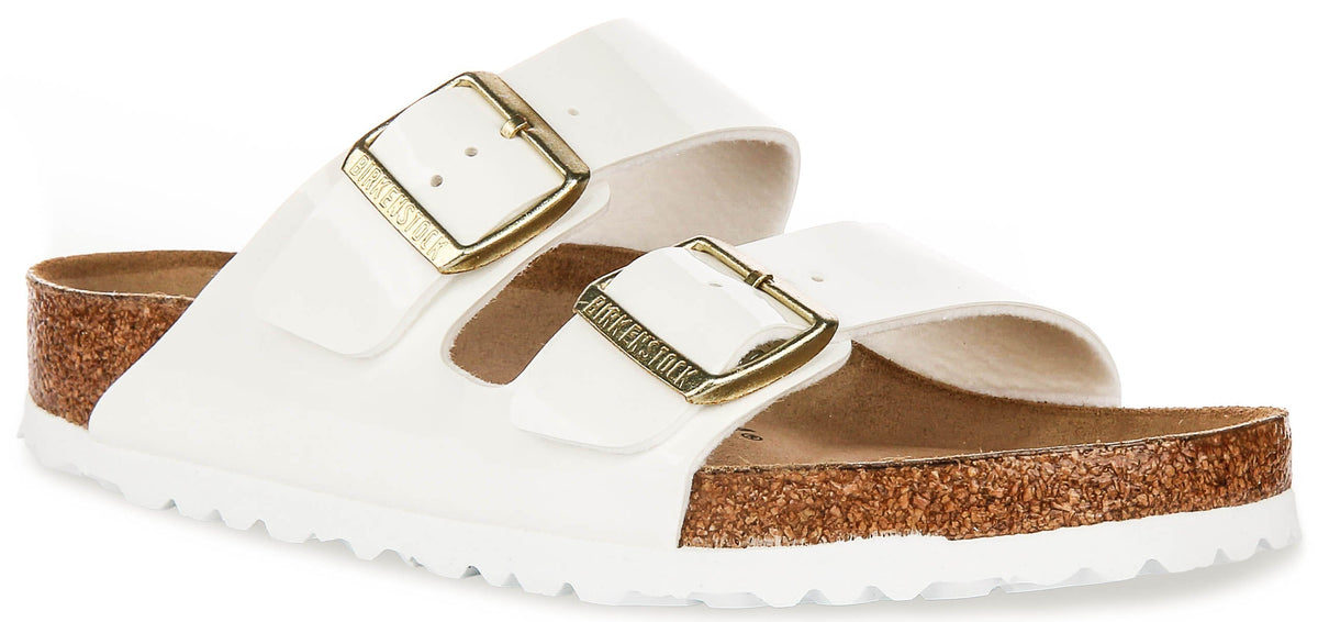 Sandali Birkenstock Arizona | pelle bianca con finitura verniciata da donna - calzata regolare