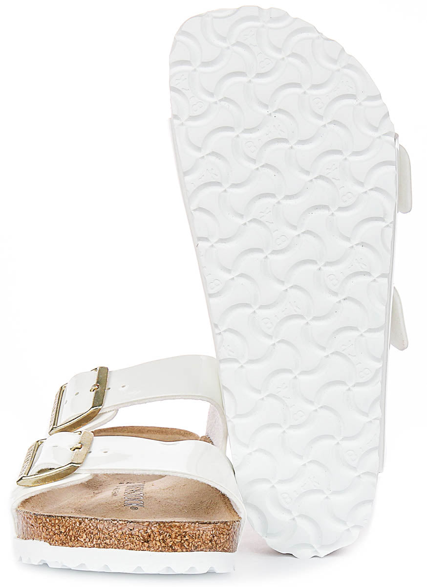 Sandali Birkenstock Arizona | pelle bianca con finitura verniciata da donna - calzata regolare