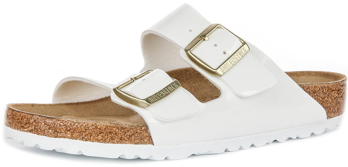 Sandali Birkenstock Arizona | pelle bianca con finitura verniciata da donna - calzata regolare