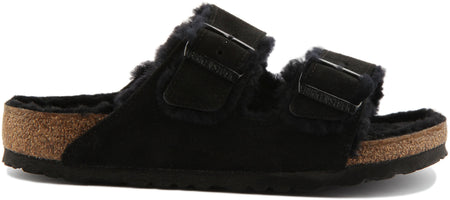 Sandales Birkenstock Arizona | daim doublé de peau lainée noir pour femmes