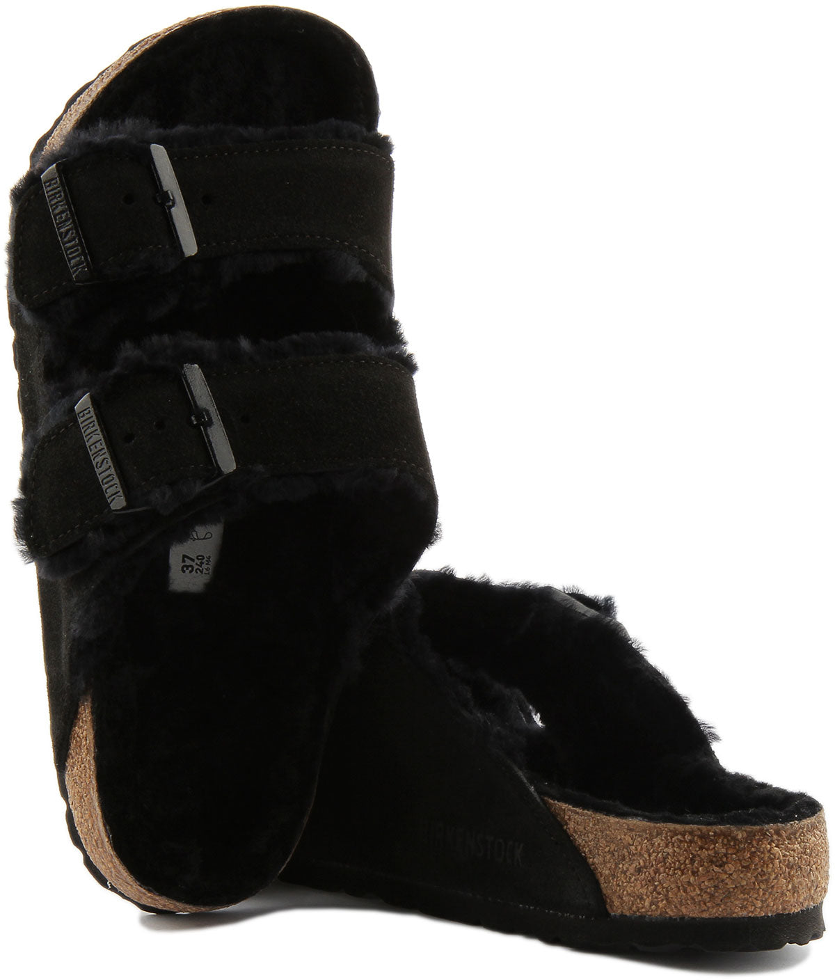 Sandales Birkenstock Arizona | daim doublé de peau lainée noir pour femmes