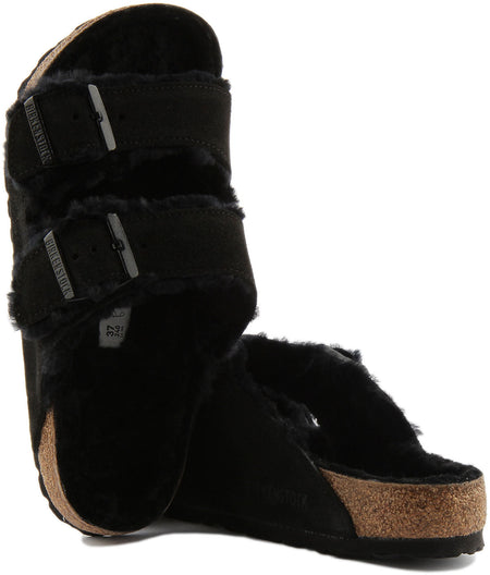 Sandales Birkenstock Arizona | daim doublé de peau lainée noir pour femmes