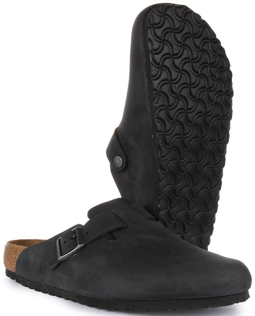 Zoccoli Birkenstock Boston | Vera pelle nera per uomo e donna
