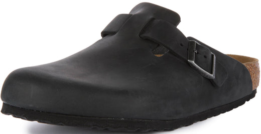 Zoccoli Birkenstock Boston | Vera pelle nera per uomo e donna