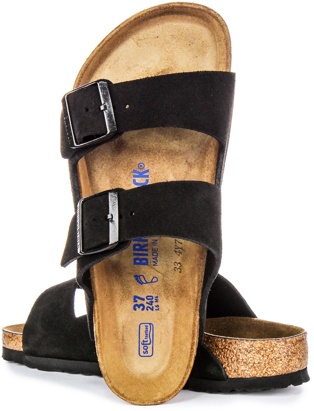 Sandales Birkenstock Arizona | cuir suédé noir - semelle intérieure souple pour homme et femme