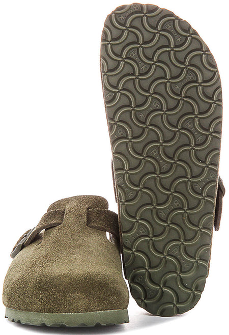 Sabots Boston Birkenstock | Birko-Flor vert foncé pour hommes et femmes - coupe étroite