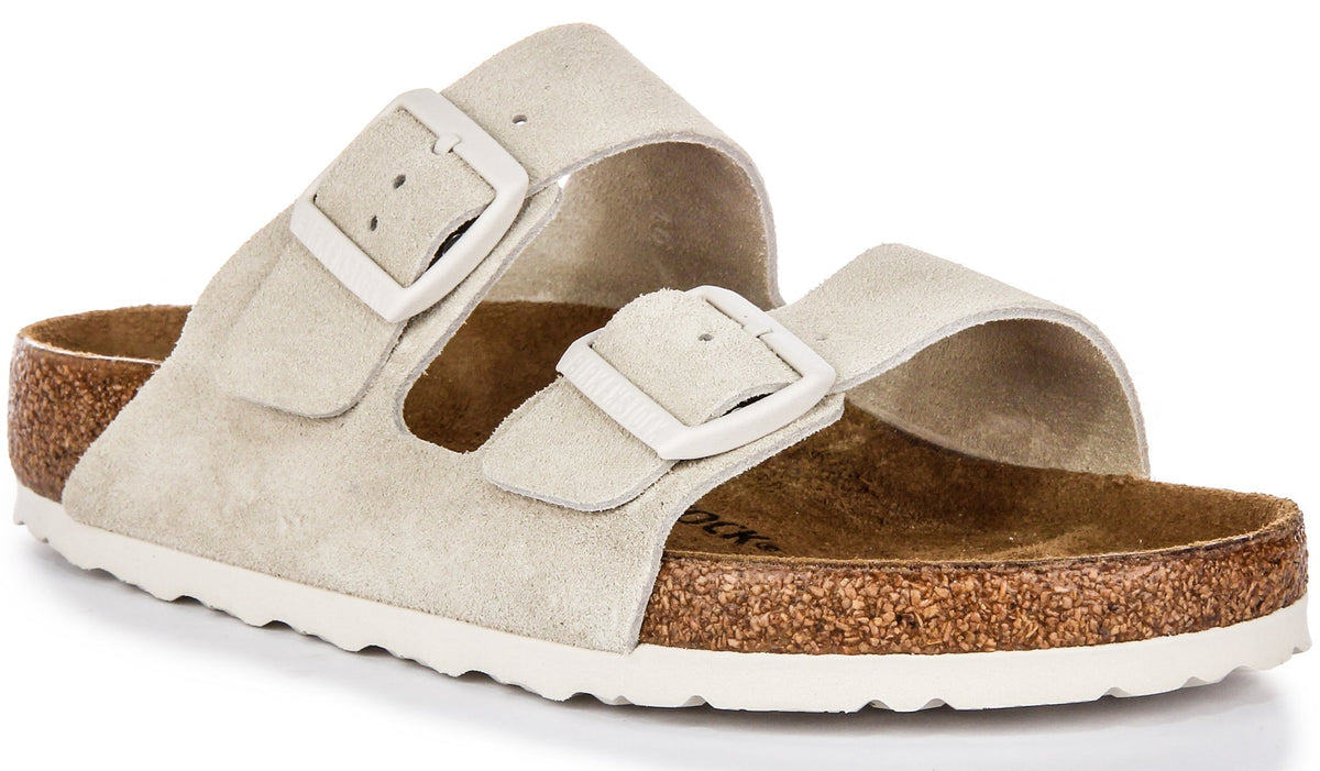 Sandales Birkenstock Arizona | Birko-Flor gris clair pour femme - largeur normale