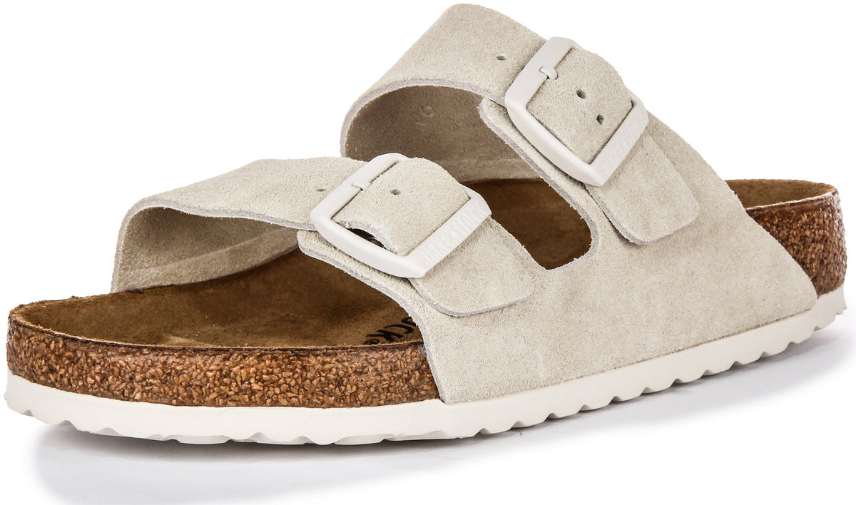 Sandales Birkenstock Arizona | Birko-Flor gris clair pour femme - largeur normale