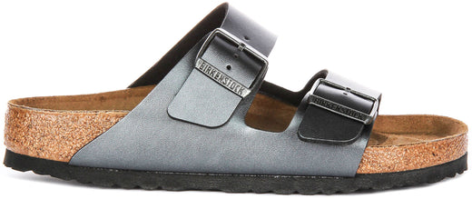 Sandali Birkenstock Arizona | Birko-Flor nero metallizzato - Finitura metallizzata da donna - Calzata regolare
