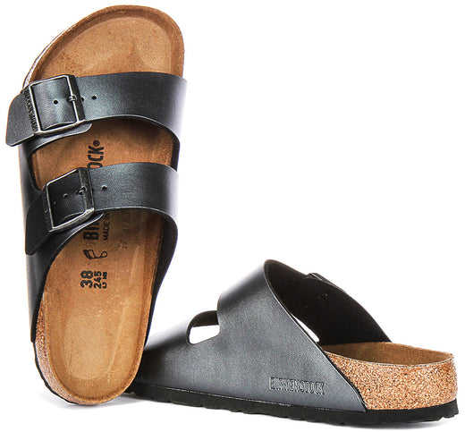 Sandali Birkenstock Arizona | Birko-Flor nero metallizzato - Finitura metallizzata da donna - Calzata regolare