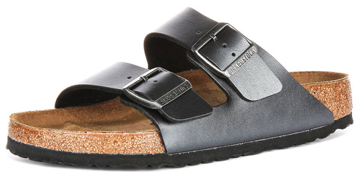 Sandali Birkenstock Arizona | Birko-Flor nero metallizzato - Finitura metallizzata da donna - Calzata regolare
