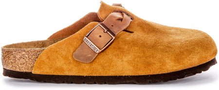Birkenstock Boston Clogs | Pelle scamosciata color visone - cinturino intrecciato da donna