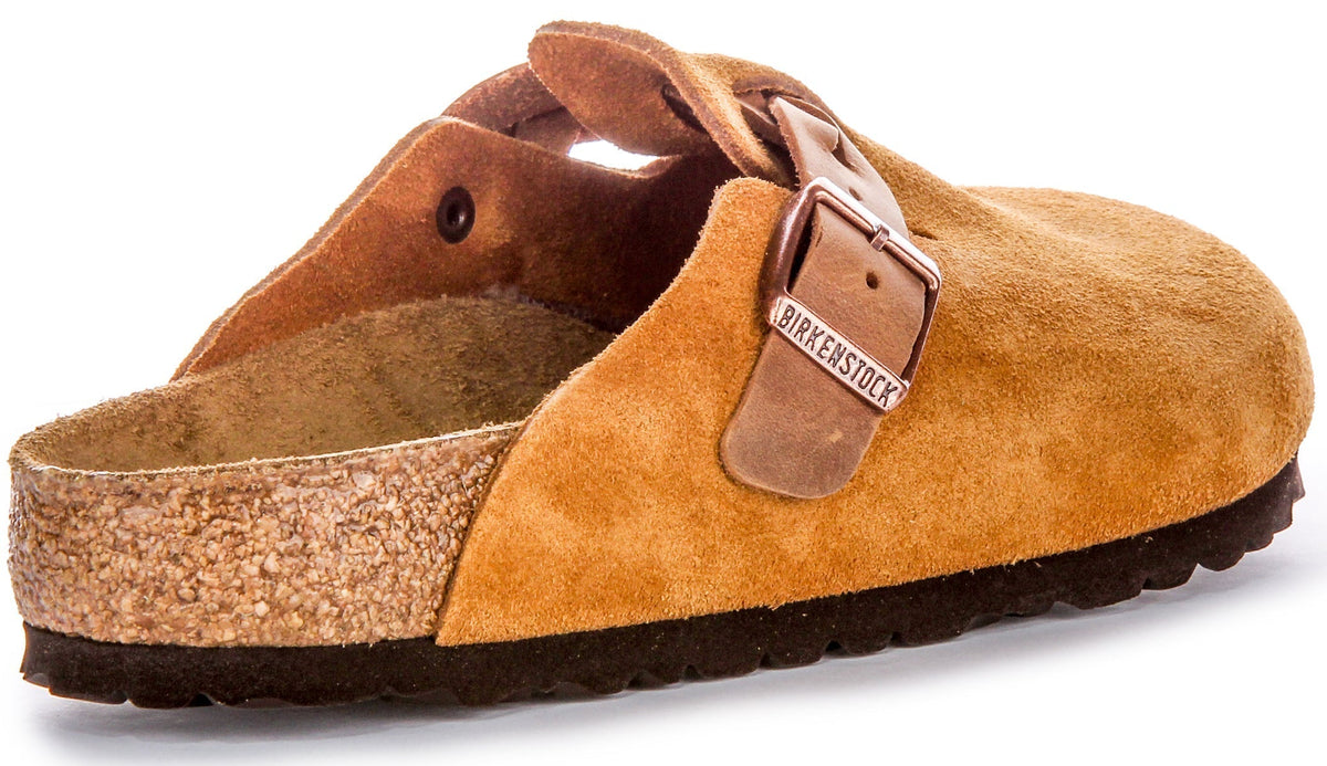 Birkenstock Boston Clogs | Pelle scamosciata color visone - cinturino intrecciato da donna
