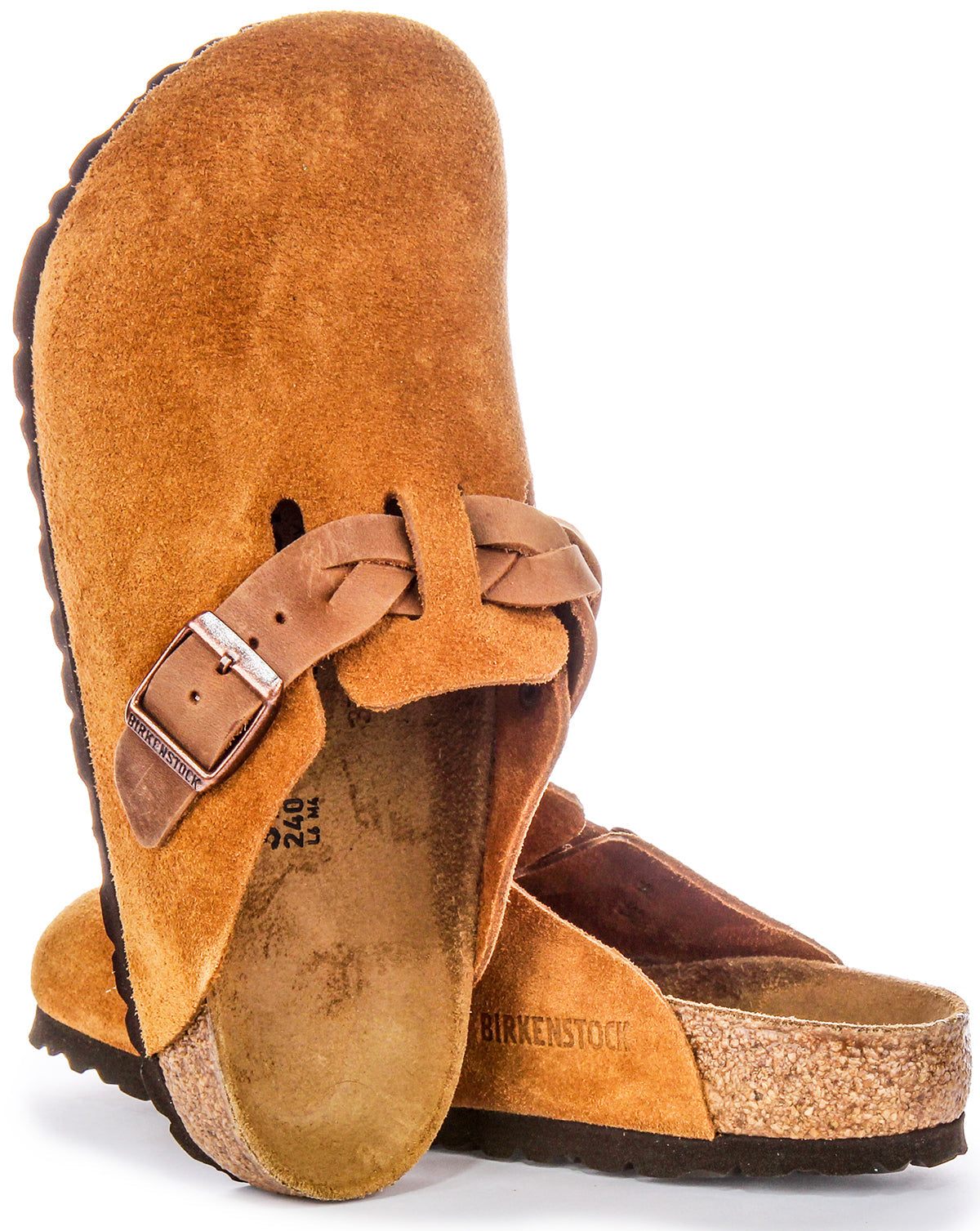 Birkenstock Boston Clogs | Pelle scamosciata color visone - cinturino intrecciato da donna