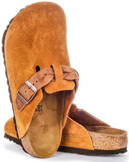 Birkenstock Boston Clogs | Pelle scamosciata color visone - cinturino intrecciato da donna