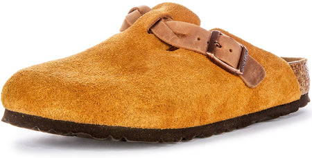 Birkenstock Boston Clogs | Pelle scamosciata color visone - cinturino intrecciato da donna