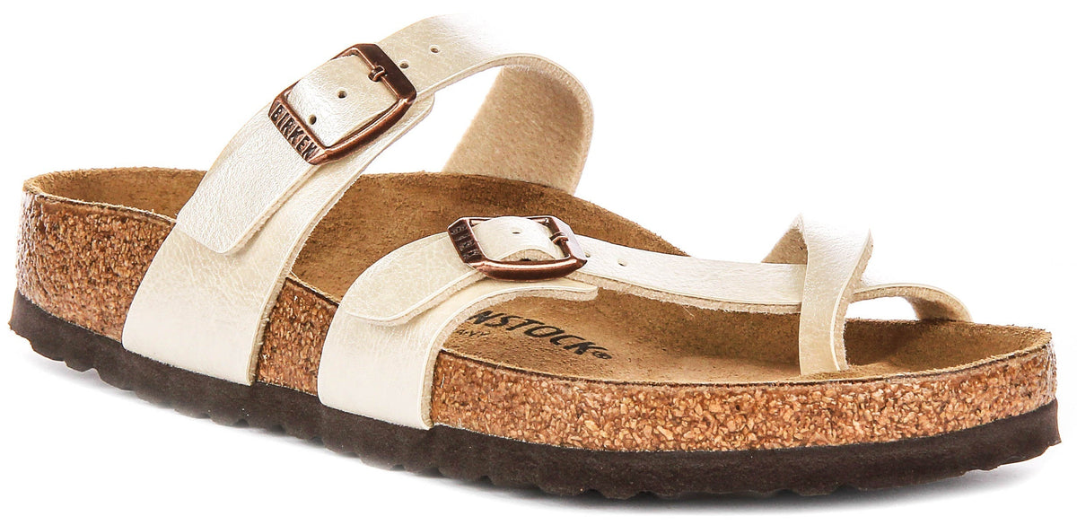 Sandales Birkenstock Mayari | Birko-Flor blanc perle - finition métallisée pour femmes