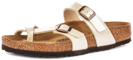 Sandales Birkenstock Mayari | Birko-Flor blanc perle - finition métallisée pour femmes