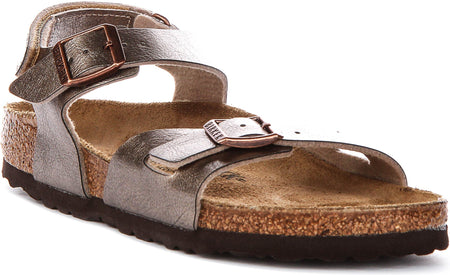 Sandales Birkenstock Rio | Birko-Flor taupe pour enfant - Coupe étroite