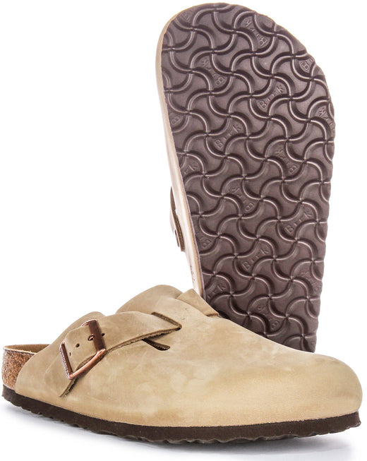 Zoccoli Birkenstock Boston | Pelle autentica color tabacco da uomo e donna